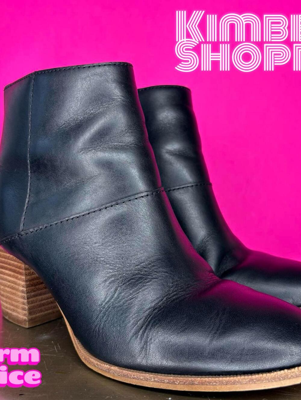 Madewell The Rosie Black Leather Stacked Heel Ankle Boot US 6 UK 5